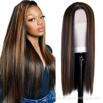 Lace Front Wigs Straight Synthetic Wig Middle Part P#4/27 color with highlights for Women  synthetic hair wigs with highlights